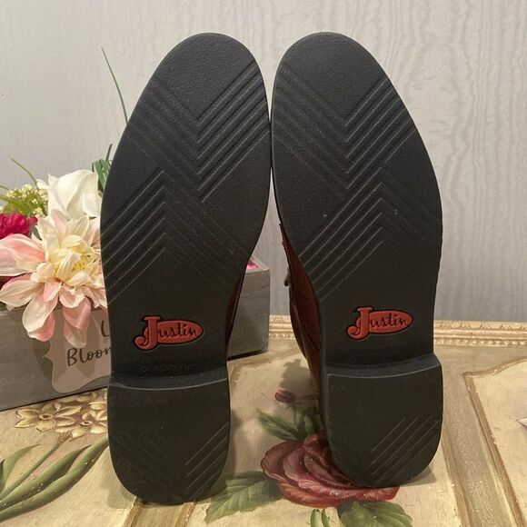 Rare Justin George Strait Brown Leather Doug Kiltie Western Cowgirl Boots Sz 7 - Picture 10 of 14